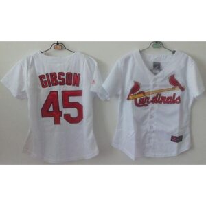 6863653fb5e1a_1 Cardinals #45 Bob Gibson White Women's Home Stitched MLB Jersey
