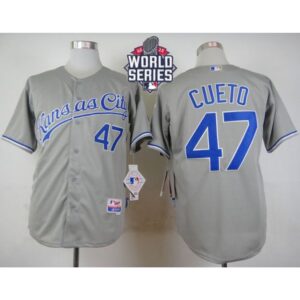 6863659111c61_1 Royals #47 Johnny Cueto Grey Cool Base W/2015 World Series Patch Stitched MLB Jersey