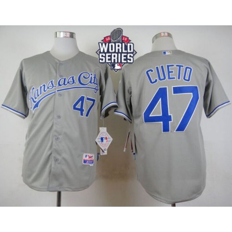 6863659111c61_1 Royals #47 Johnny Cueto Grey Cool Base W/2015 World Series Patch Stitched MLB Jersey
