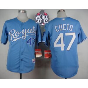 6863659758406_1 Royals #47 Johnny Cueto Light Blue Alternate 1 Cool Base W/2015 World Series Patch Stitched MLB Jersey