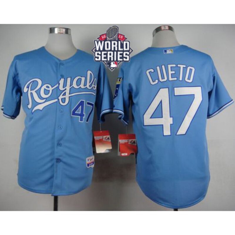6863659758406_1 Royals #47 Johnny Cueto Light Blue Alternate 1 Cool Base W/2015 World Series Patch Stitched MLB Jersey