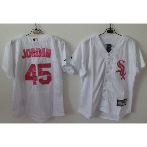 686365a7d2c64_1 White Sox #45 Michael Jordan White(Pink Strip) Women's Fashion Stitched MLB Jersey