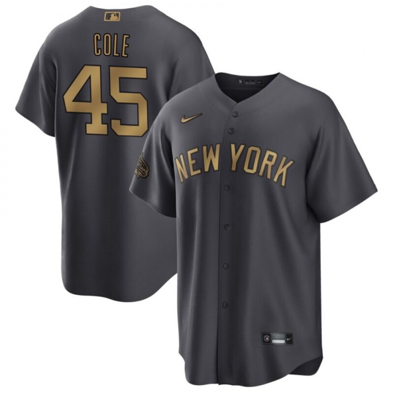 686365f0908b7_1 Youth New York Yankees #45 Gerrit Cole 2022 All-Star Charcoal Cool Base Stitched Baseball Jersey
