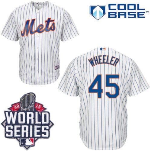 6863661d0c9a6_1 Mets #45 Zack Wheeler White(Blue Strip) New Cool Base W/2015 World Series Patch Stitched MLB Jersey