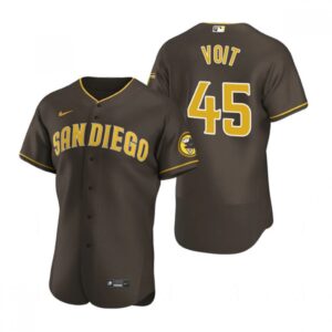6863665a5c58f_1 Men's San Diego Padres #45 Luke Voit Brown Flex Base Stitched Baseball Jersey