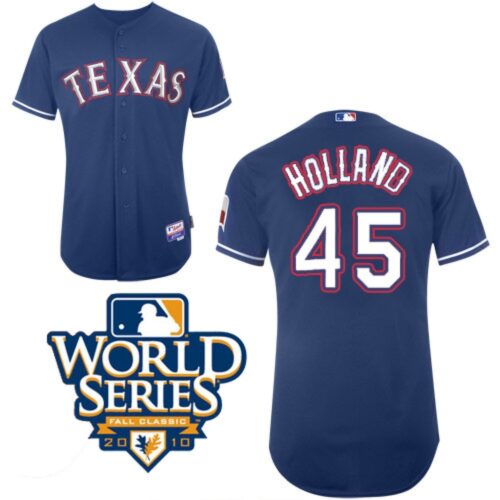 6863666ef05a7_1 Rangers #45 Derek Holland Blue Cool Base w/2010 World Series Patch Stitched MLB Jerseys