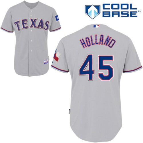 6863667244193_1 Rangers #45 Derek Holland Stitched MLB Grey Cool Base Jersey