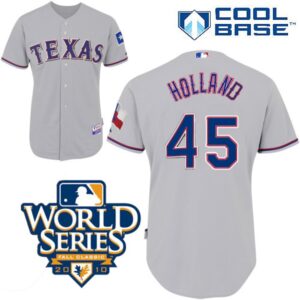 6863667897d9d_1 Rangers #45 Derek Holland Grey Cool Base w/2010 World Series Patch Stitched MLB Jerseys