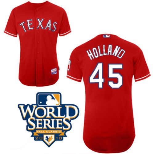 686366827a906_1 Rangers #45 Derek Holland Red Cool Base w/2010 World Series Patch Stitched MLB Jerseys