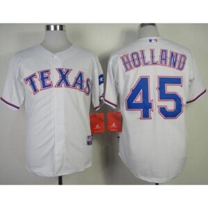 68636685f0cbe_1 Rangers #45 Derek Holland White Cool Base Stitched MLB Jersey