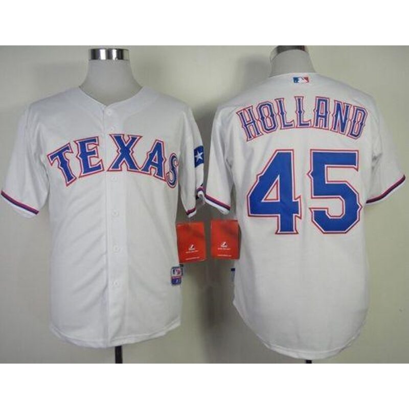 68636685f0cbe_1 Rangers #45 Derek Holland White Cool Base Stitched MLB Jersey