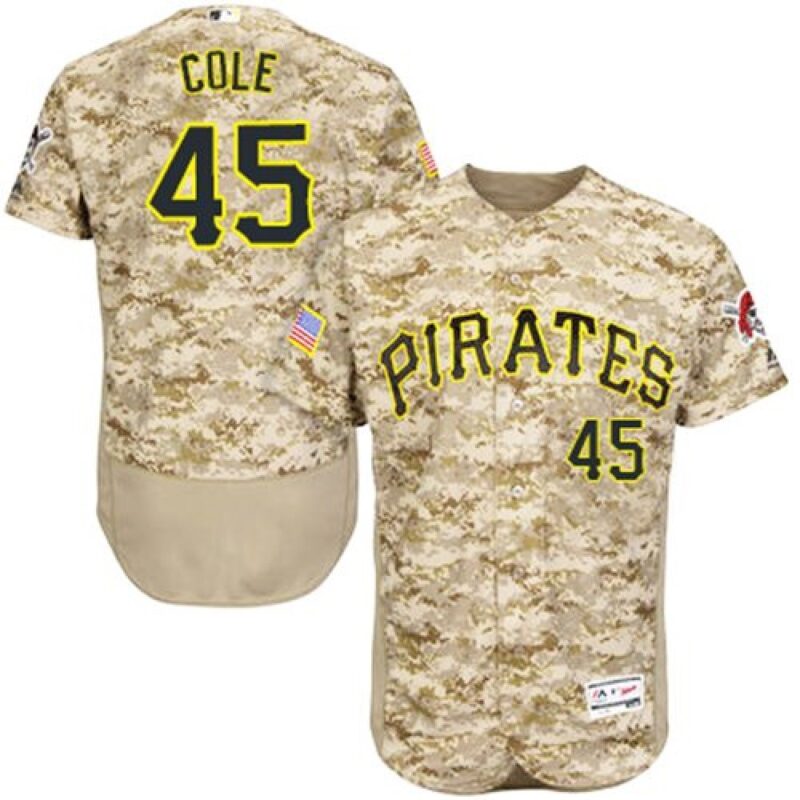 6863669d84e75_1 Pirates #45 Gerrit Cole Camo Flexbase Authentic Collection Stitched MLB Jersey