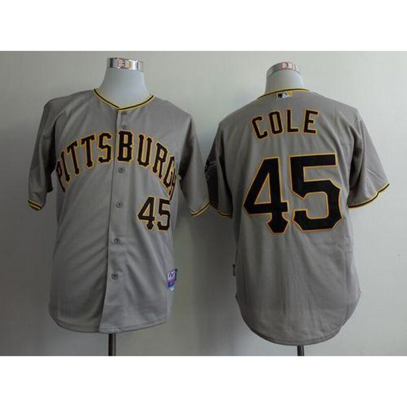 686366afa27dd_1 Pirates #45 Gerrit Cole Grey Cool Base Stitched MLB Jersey