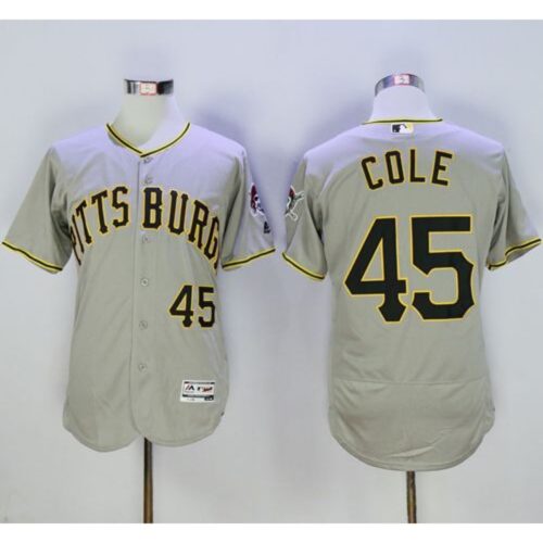 686366b2d8daa_1 Pirates #45 Gerrit Cole Grey Flexbase Authentic Collection Stitched MLB Jersey