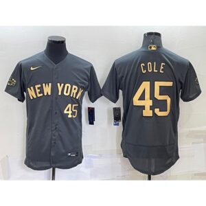 686366c35a6a0_1 Men's New York Yankees #45 Gerrit Cole 2022 All-Star Charcoal Flex Base Stitched Baseball Jersey