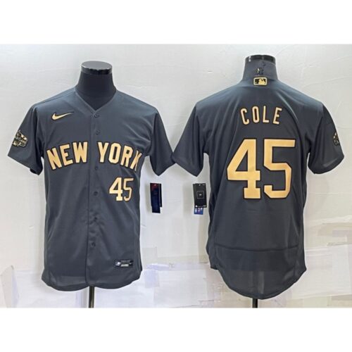 686366c35a6a0_1 Men's New York Yankees #45 Gerrit Cole 2022 All-Star Charcoal Flex Base Stitched Baseball Jersey