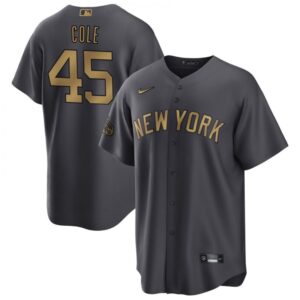 686366cd9f5b8_1 Men's New York Yankees #45 Gerrit Cole 2022 All-Star Charcoal Cool Base Stitched Baseball Jersey