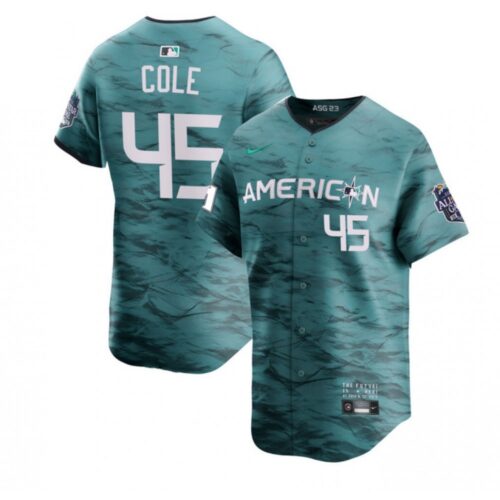 686366de657b1_1 Men's New York Yankees #45 Gerrit Cole Teal 2023 All-star Flex Base Stitched Baseball Jersey