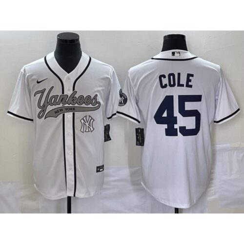 686366e86adf8_1 Men's New York Yankees #45 Gerrit Cole White With Patch Cool Base Stitched Baseball Jersey