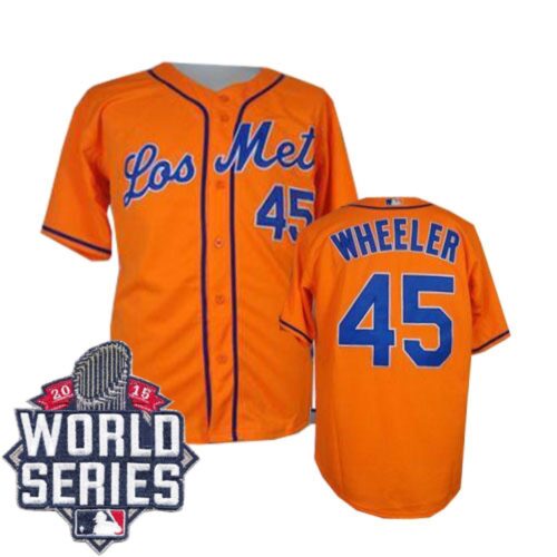 6863673036a6e_1 Mets #45 Zack Wheeler Orange Los Mets Cool Base W/2015 World Series Patch Stitched MLB Jersey
