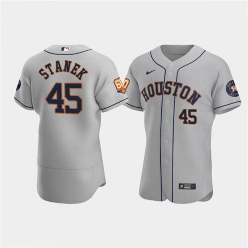 6863673df0e62_1 Men's Houston Astros #45 Ryne Stanek Grey 60th Anniversary Flex Base Stitched Baseball Jersey