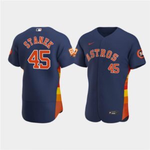 68636745a82a0_1 Men's Houston Astros #45 Ryne Stanek Navy 60th Anniversary Flex Base Stitched Baseball Jersey