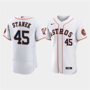 68636752017b1_1 Men's Houston Astros #45 Ryne Stanek White 60th Anniversary Flex Base Stitched Baseball Jersey