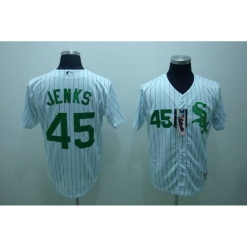 686367e0ca330_1 White Sox #45 Bobby Jenks Stitched White Green Strip MLB Jersey