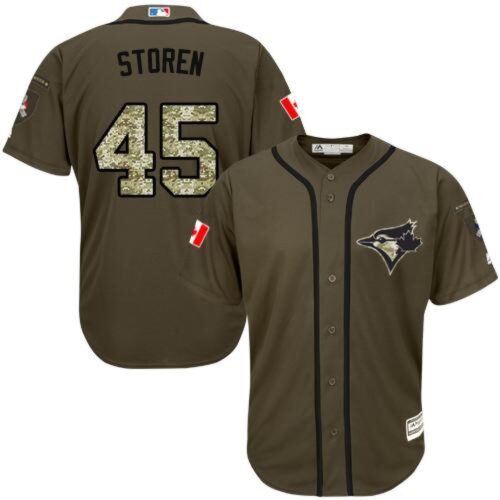 6863685914029_1 Blue Jays #45 Drew Storen Green Salute to Service Stitched Youth MLB Jersey