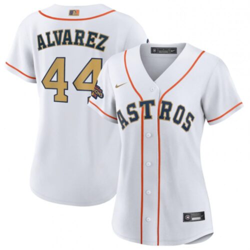 6863688e37e0e_1 Women's Houston Astros #44 Yordan Alvarez White 2023 Gold Collection With World Serise Champions Patch Stitched Jersey(Run Small)