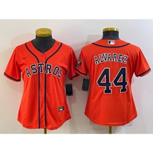 686368ed92e4c_1 Women's Houston Astros #44 Yordan Alvarez Orange With Patch Cool Base Stitched Baseball Jersey(Run Small)