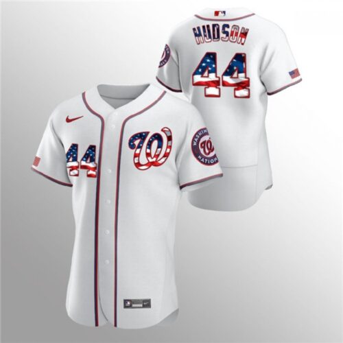686369192e2b4_1 Men's Washington Nationals #44 Daniel Hudson White 2020 Stars & Stripes Flex Base Stitched Jersey