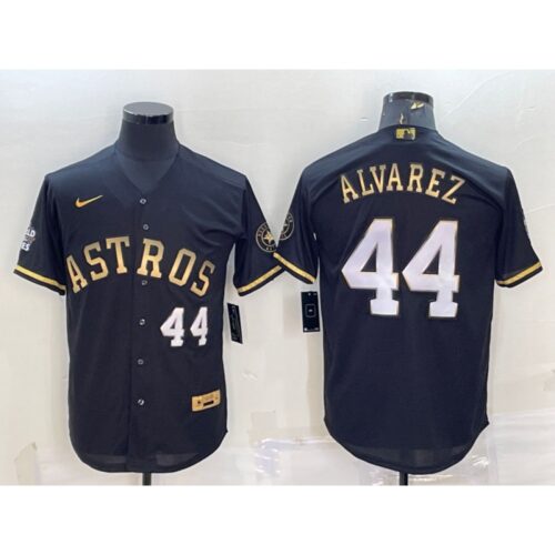 6863693966006_1 Men's Houston Astros #44 Yordan Alvarez Black Gold 2022 World Series Stitched Baseball Jersey