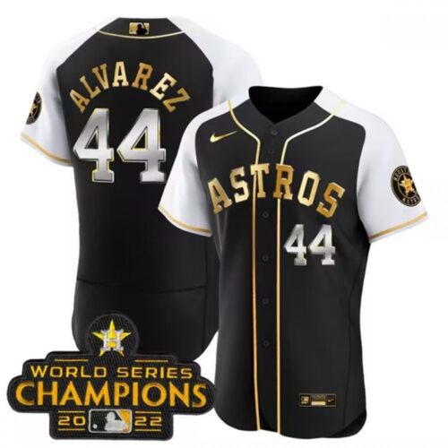 6863694148569_1 Men's Houston Astros #44 Yordan Alvarez 2023 Black Gold Alternate Flex Base Stitched Baseball Jersey