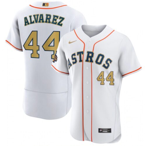 686369cedeced_1 Men's Houston Astros #44 Yordan Alvarez White 2023 Gold Collection With World Serise Champions Patch Stitched Baseball Jersey