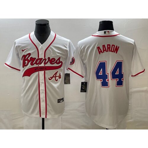 68636b2813173_1 Men's Atlanta Braves #44 Hank Aaron White Cool Base With Patch Stitched Baseball Jersey