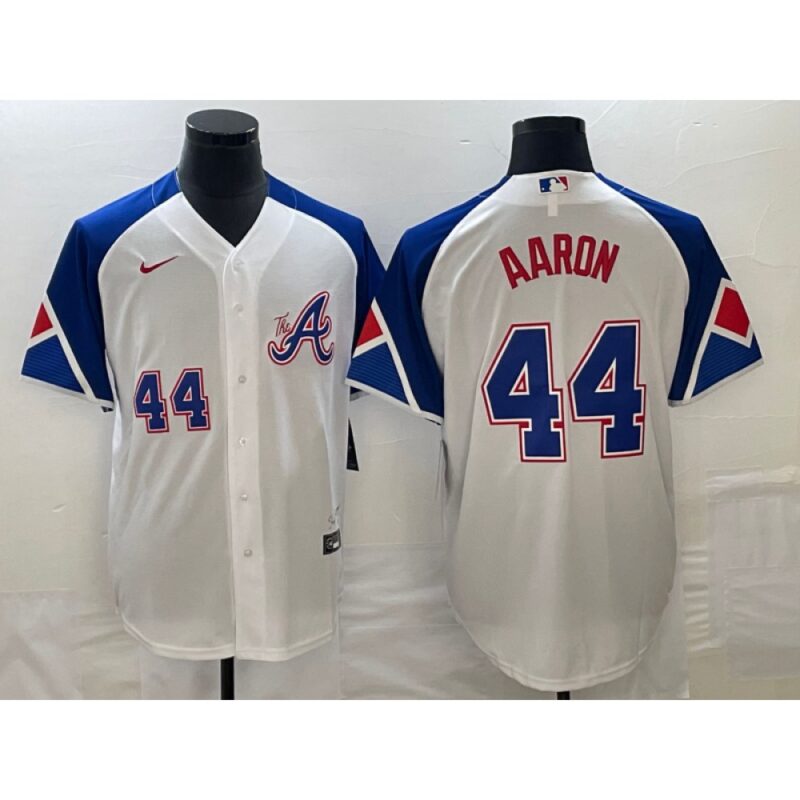 68636b2bc6d85_1 Men's Atlanta Braves #44 Hank Aaron White 2023 City Connect Cool Base With Patch Stitched Baseball Jersey