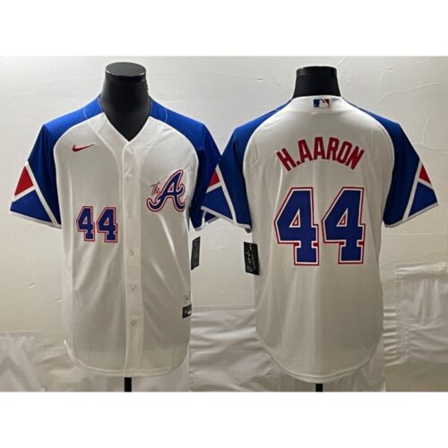 68636b2f1285b_1 Men's Atlanta Braves #44 Hank Aaron White 2023 City Connect Cool Base With Patch Stitched Baseball Jersey