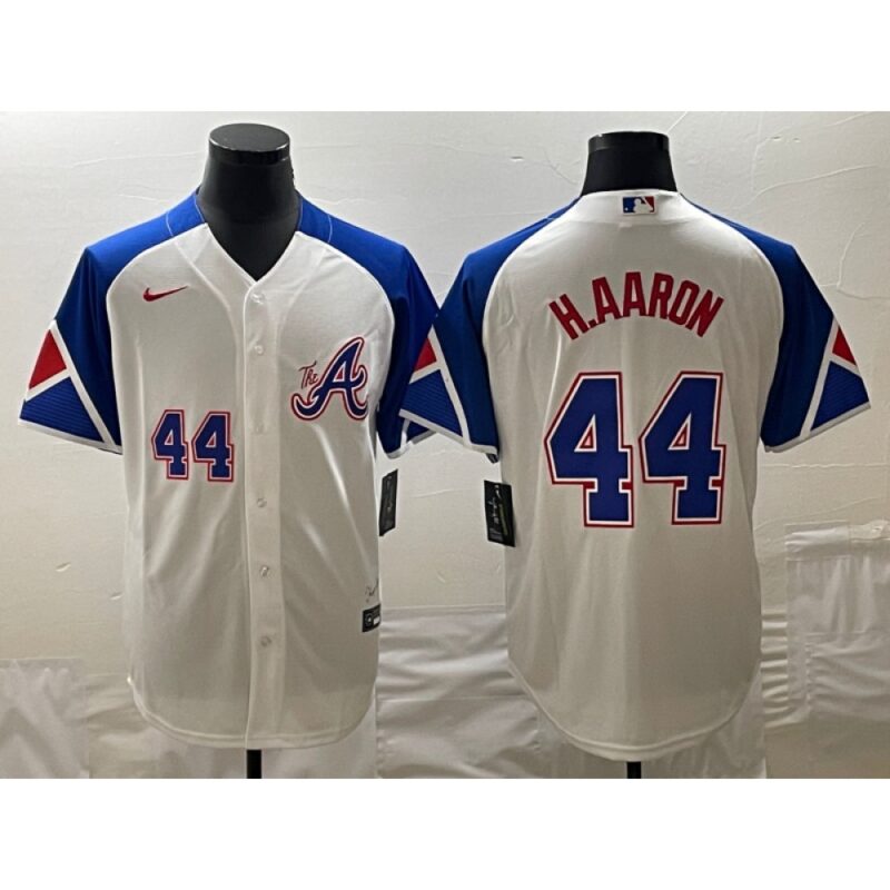 68636b2f1285b_1 Men's Atlanta Braves #44 Hank Aaron White 2023 City Connect Cool Base With Patch Stitched Baseball Jersey