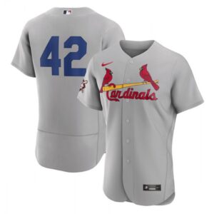 68636d149f84d_1 Men's St. Louis Cardinals #42 Jackie Robinson Grey Flex Base Stitched Jersey