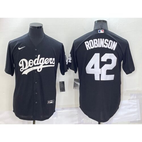 68636df82923e_1 Men's Los Angeles Dodgers #42 Jackie Robinson Black Cool Base Stitched Jersey