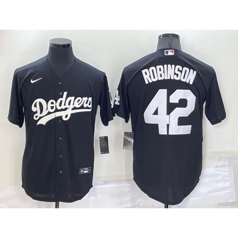 68636df82923e_1 Men's Los Angeles Dodgers #42 Jackie Robinson Black Cool Base Stitched Jersey