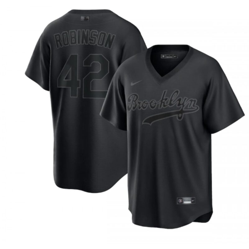 68636e08e80f6_1 Men's Brooklyn Dodgers #42 Jackie Robinson Black Pitch Black Fashion Replica Stitched Jersey