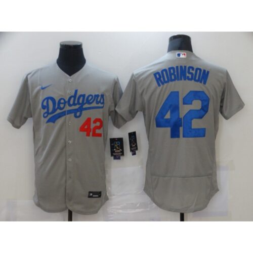 68636e29c40b7_1 Men's Los Angeles Dodgers #42 Jackie Robinson Grey Flex Base Sttiched Jersey