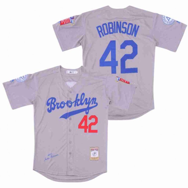 68636e2d63f66_1 Men's Los Angeles Dodgers #42 Jackie Robinson Grey Cool Base Stitched Jersey