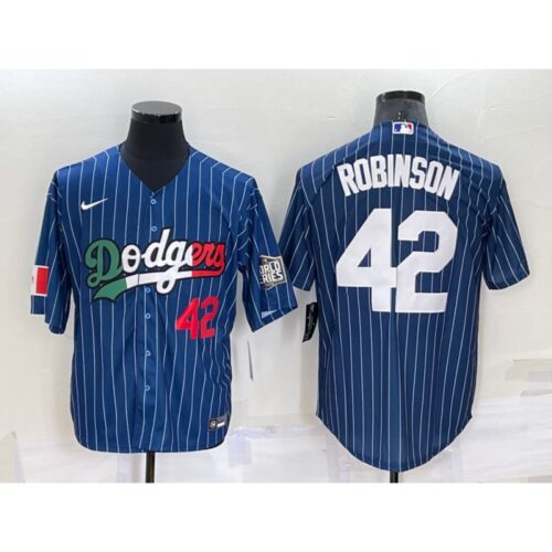 68636e3e19c7d_1 Men's Los Angeles Dodgers #42 Jackie Robinson Navy Mexico World Series Cool Base Stitched Baseball Jersey