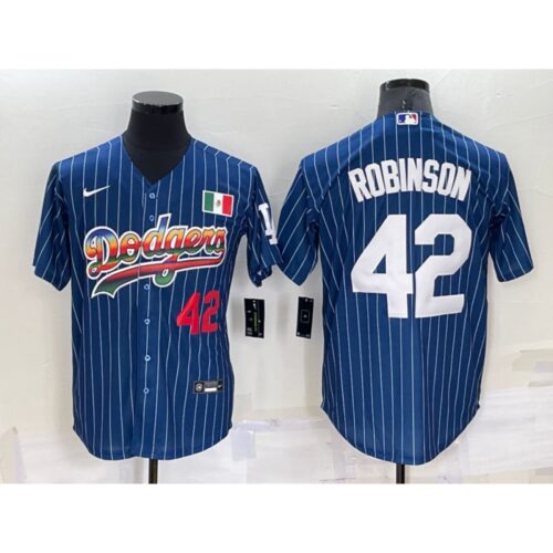 68636e4845bc0_1 Men's Los Angeles Dodgers #42 Jackie Robinson Navy Mexico Rainbow Cool Base Stitched Baseball Jersey