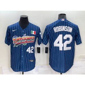68636e4bb52cb_1 Men's Los Angeles Dodgers #42 Jackie Robinson Navy Mexico Rainbow Cool Base Stitched Baseball Jersey