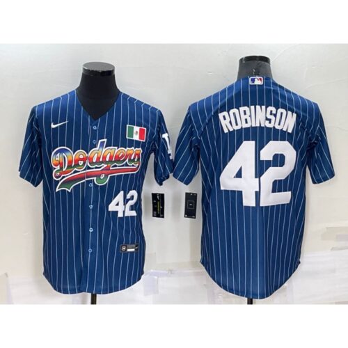 68636e4bb52cb_1 Men's Los Angeles Dodgers #42 Jackie Robinson Navy Mexico Rainbow Cool Base Stitched Baseball Jersey