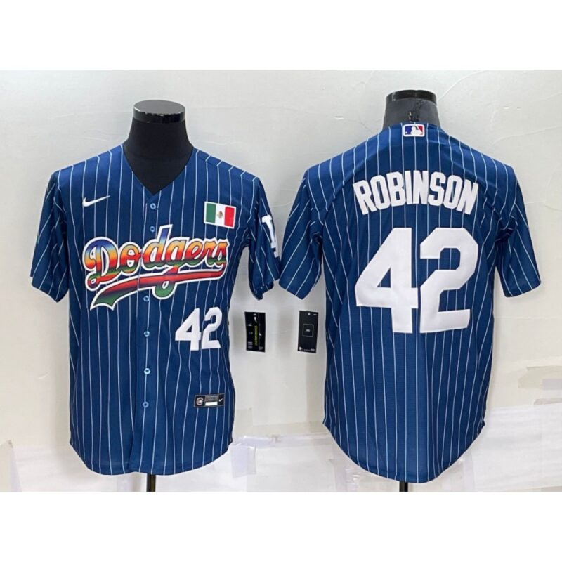 68636e4bb52cb_1 Men's Los Angeles Dodgers #42 Jackie Robinson Navy Mexico Rainbow Cool Base Stitched Baseball Jersey